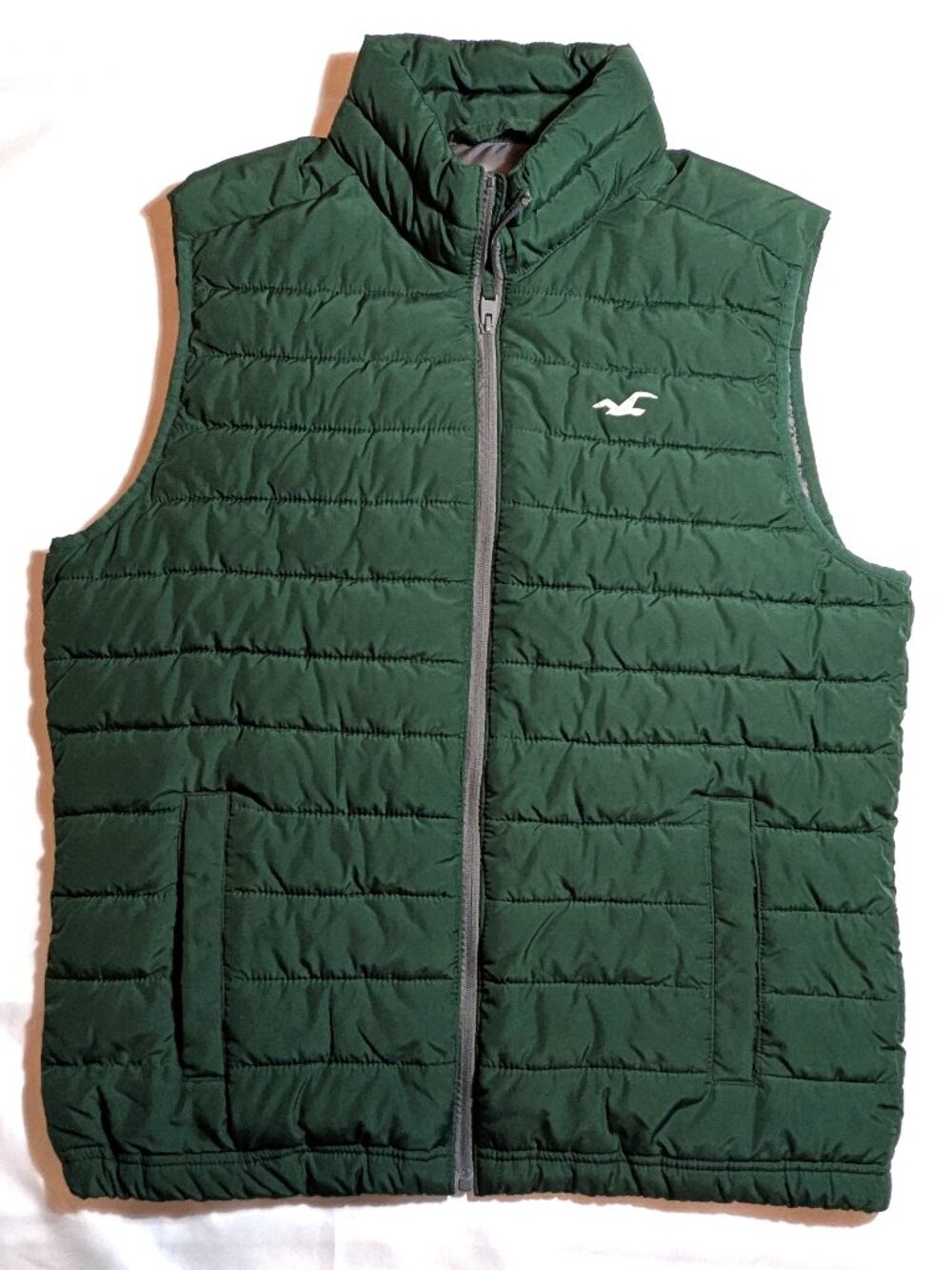 Men's Hollister Puffer Vest Zip-Up Green Size Large